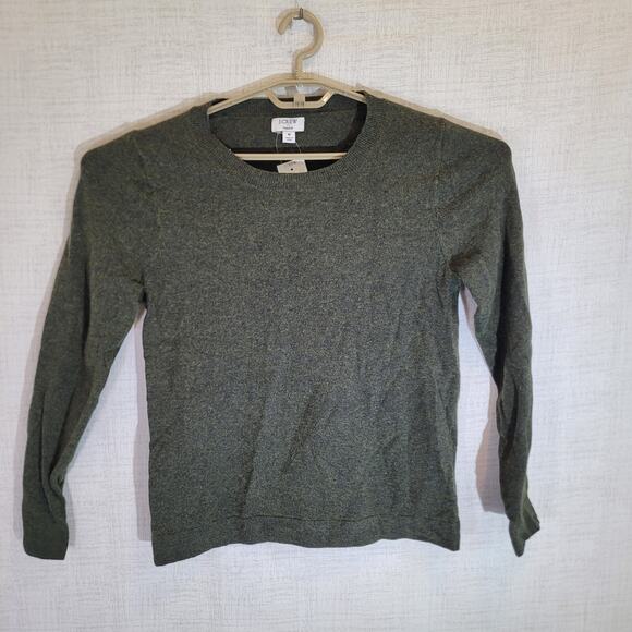 J Crew Teddie Long Sleeve Sweater Womens Med Green Cotton Wool Preppy New - Picture 1 of 8